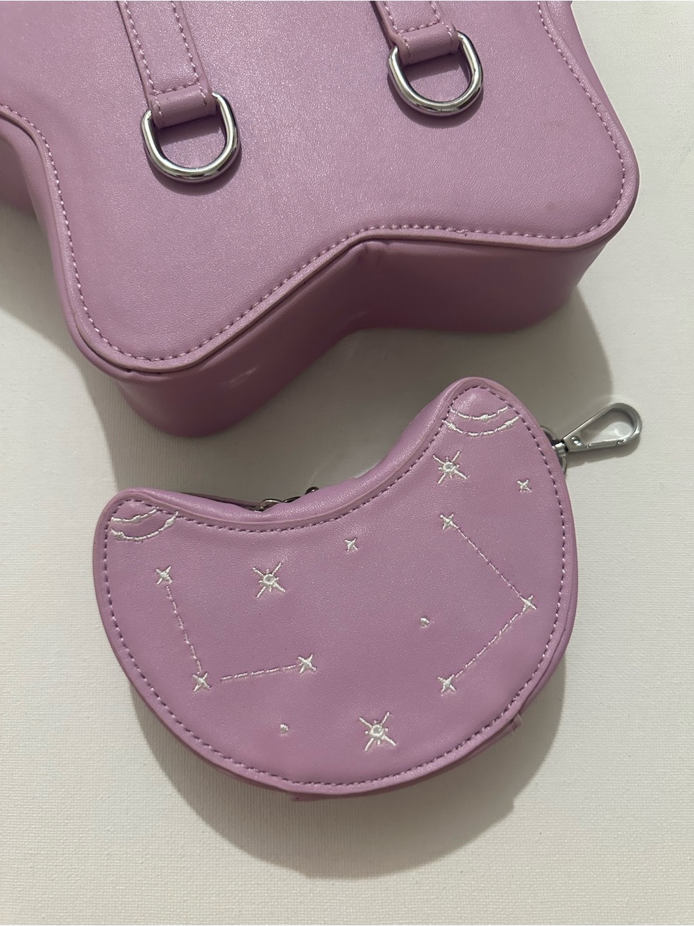 Carmico Lavender & White Moon & Stars Convertible Bag Matching Mini Moon Wallet - Picture 9 of 16